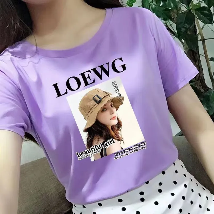 彩色女款【女神】纯棉百搭夏季半袖印花圆领时尚洋气短款显瘦T恤