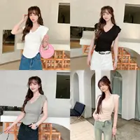 《现货特价》V领飞袖T恤（2279#）显瘦夏季设计感微胖遮肉上衣