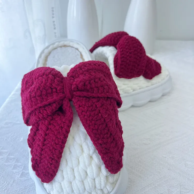 楠楠手作DIY手工编织拖鞋手作网红蝴蝶结毛线钩织自制材料包女