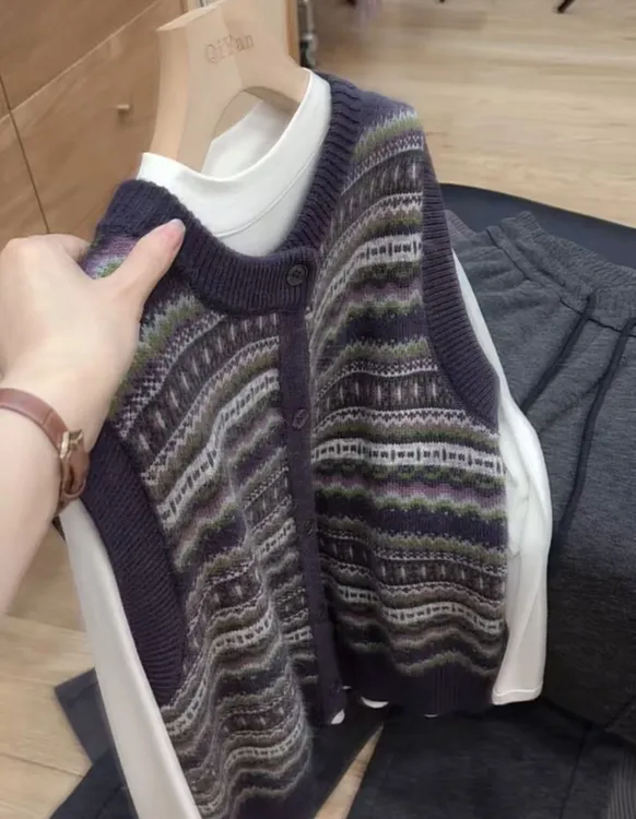  七言家 高货烟花紫提花背心马甲@