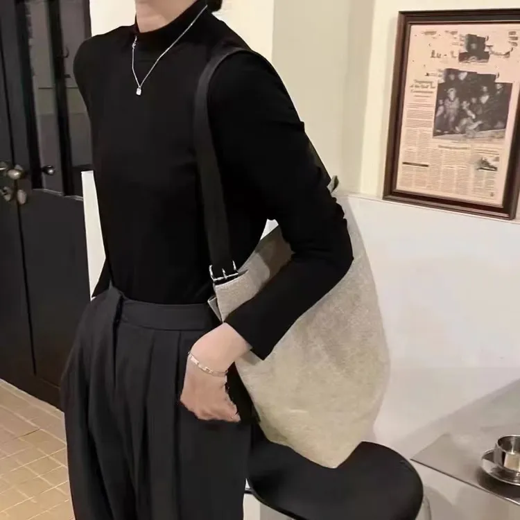七言家 小立领简约百搭不变形打底衫@