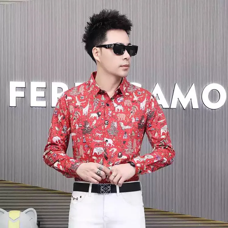 2024秋季新款欧货轻奢男士潮流衬衫长袖个性动物印花时尚百搭休闲