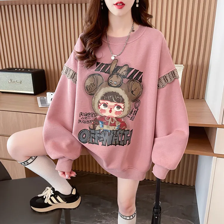 欧货大码卫衣女2024新款爆款宽松oversize设计感假两件拼接上衣薄