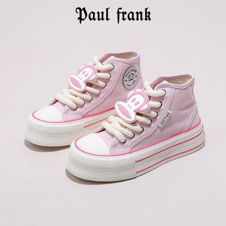 paul frank/大嘴猴高帮帆布鞋女鞋厚底增高板鞋球鞋运动鞋夏季