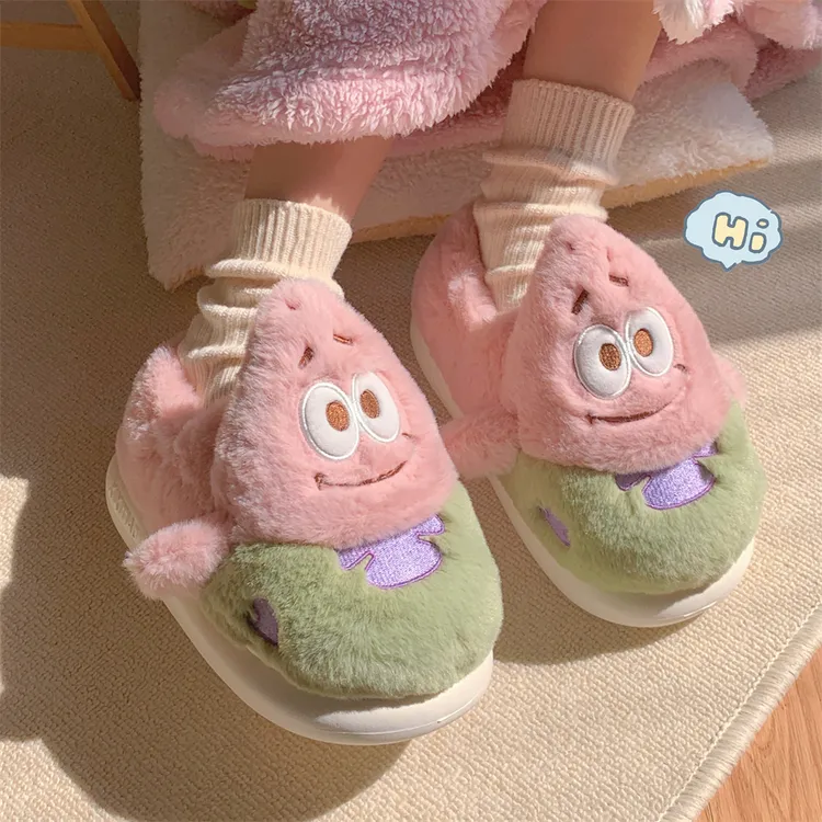 亲子家居软底休闲防滑时尚月子鞋女冬季网红可爱卡通毛绒绒棉拖鞋