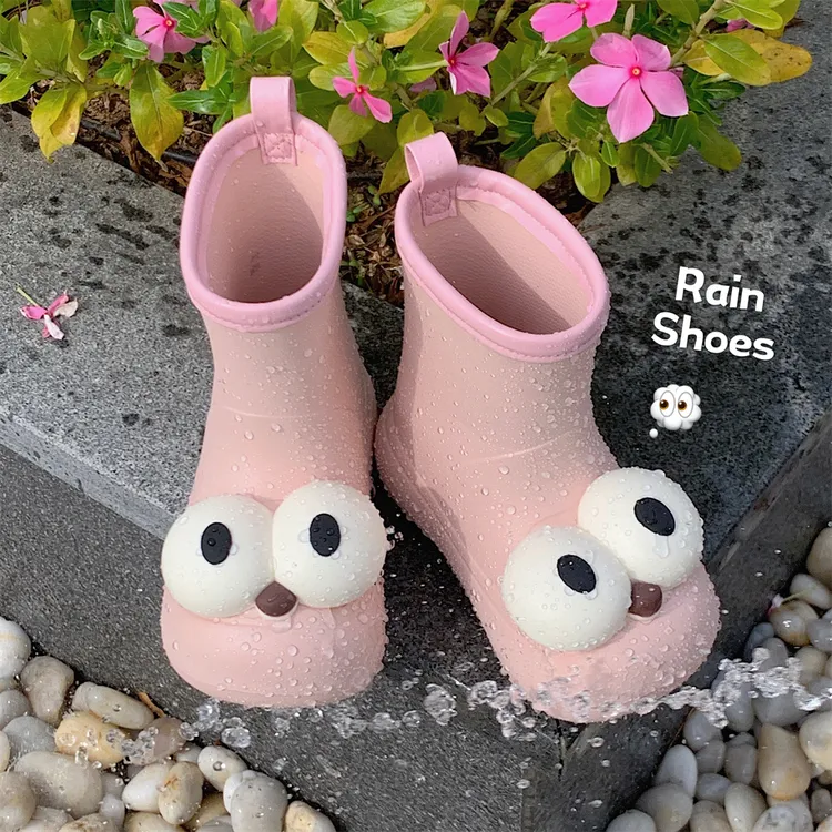 韩版个性可爱大眼睛亲子雨鞋夏季厚底防滑防水雨天外穿拼色雨靴女