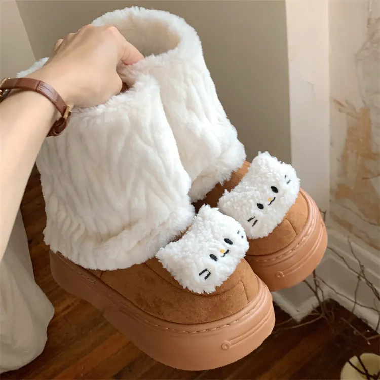 加绒加厚少女心冬季东北棉鞋可爱小猫咪百搭保暖防滑外穿雪地靴女