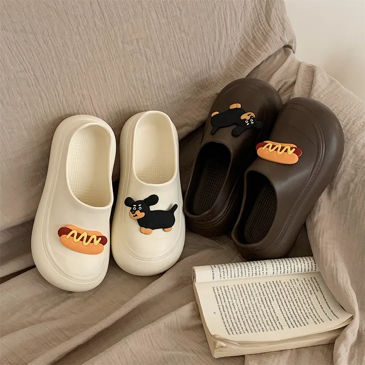厚底防滑女士外穿百搭防水包头半拖鞋春夏创意趣味狗狗休闲大头鞋
