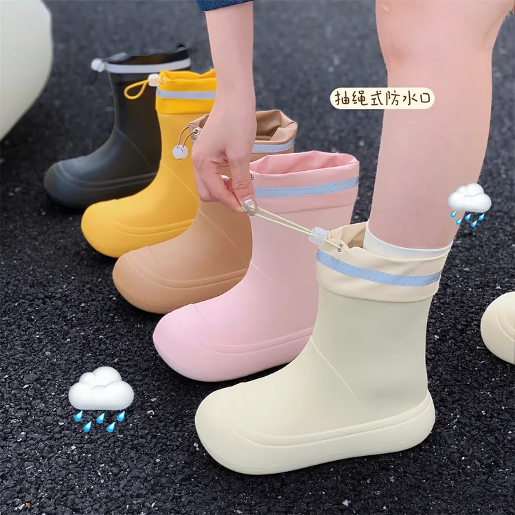 韩系个性创意抽绳外穿防水防滑时尚雨靴四季通用亲子中筒雨鞋ins