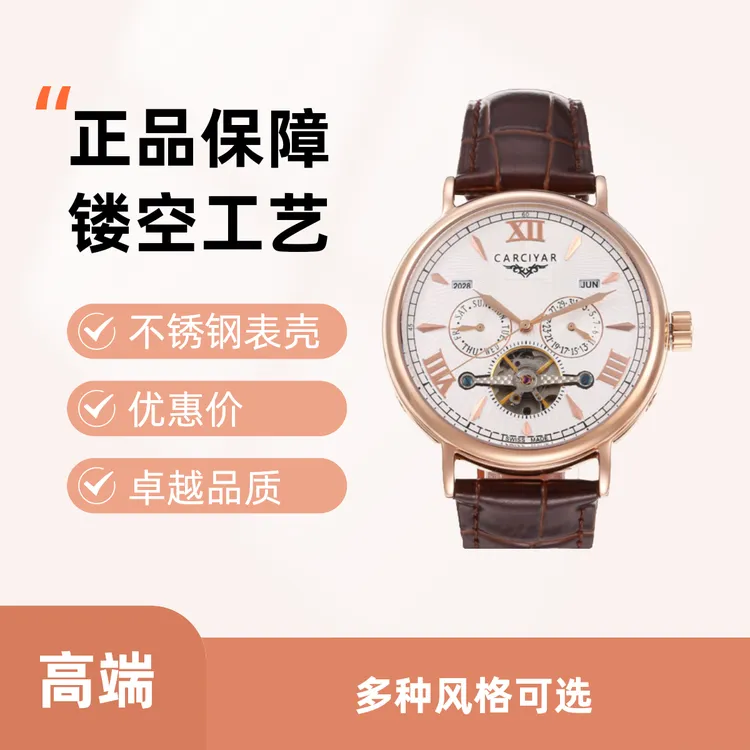 CARCIYAR/卡仕雅男士时尚运动风纪念名雕花单表自动机械腕表锈钢