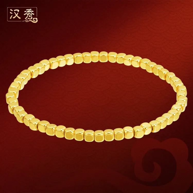 汉秀足金小方糖手串爆闪金珠手串时尚精美女士碎金手链女款送老婆