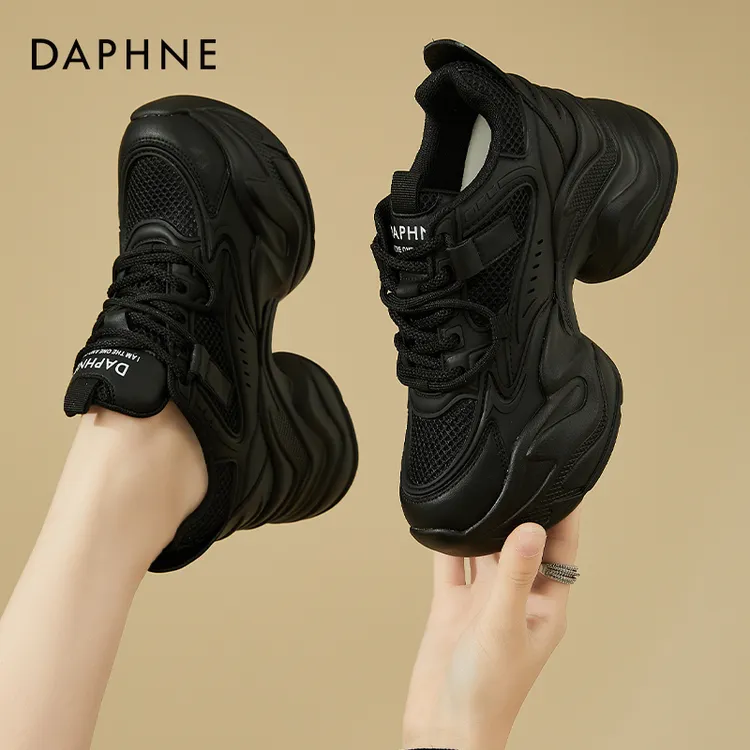 达芙妮黑武士真皮老爹鞋女潮酷2025新款秋季增高百搭休闲鞋运动鞋