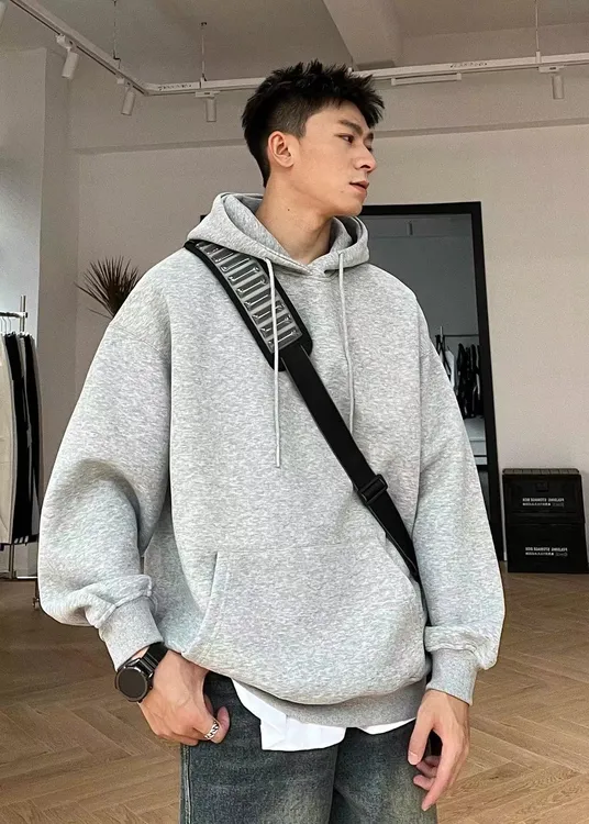 YJ玖柒秋冬新款连帽卫衣400g重磅套头衫情侣百搭休闲上衣潮LM777