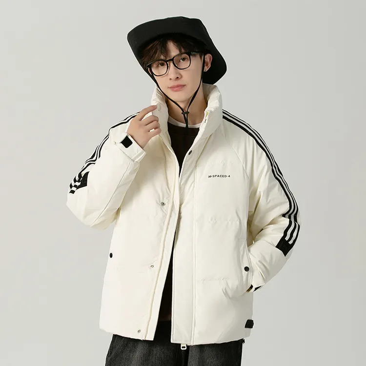 JEEP2023冬季立领羽绒服男士加厚新款轻款白鸭绒潮牌侧边条纹保暖