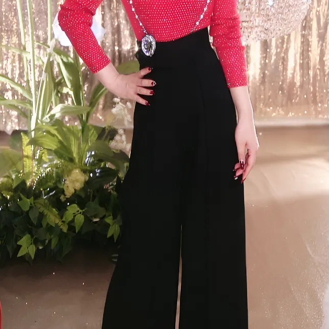 送背带玫瑰之恋长裤背带裤垂感阔腿裤西裤显高显瘦显腿长设计师