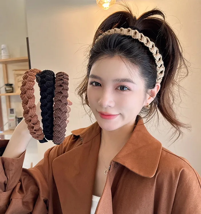 编织宽边复古高级发圈简约防滑洗脸发卡女新款秋冬头饰高颅顶头箍
