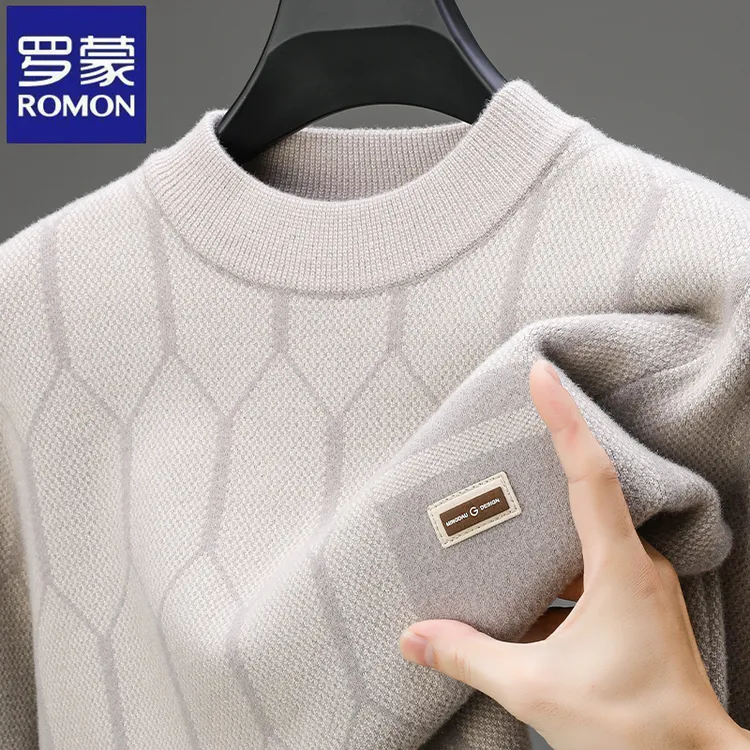 罗蒙时尚蜂窝状提花针织衫秋冬季半高领休闲中青年潮流韩版毛衣男