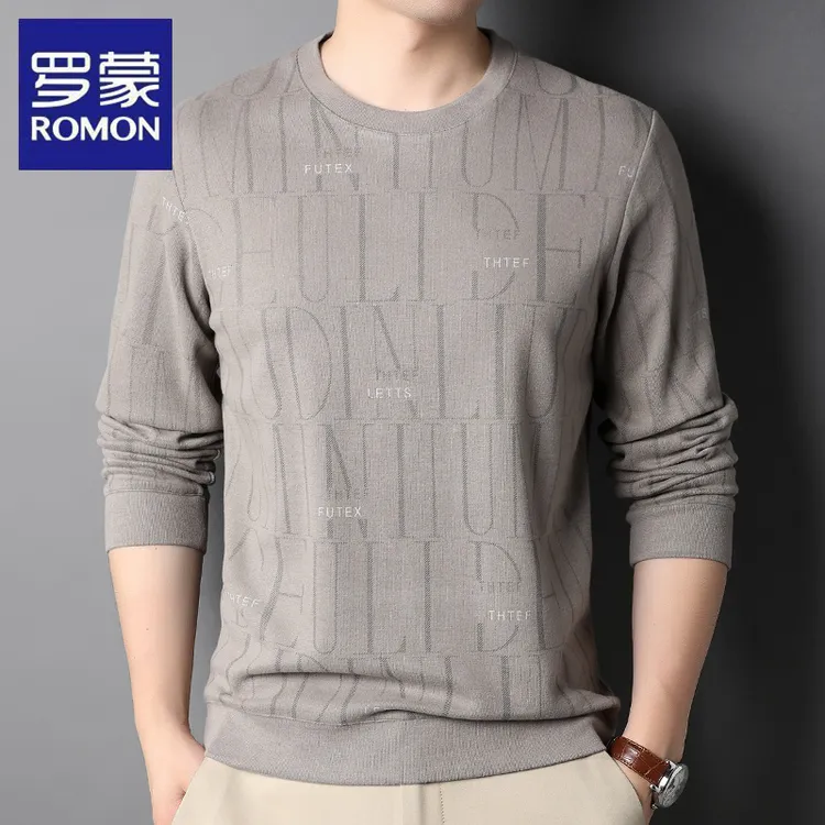 罗蒙长袖t恤男春秋季潮流印花休闲卫衣时尚百搭宽松透气打底衫潮