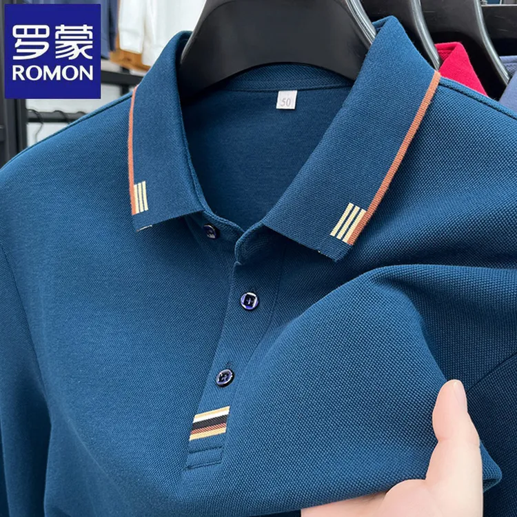 【纯棉】罗蒙春秋季男士长袖T恤衫百搭休闲时尚polo衫薄款纯色上衣