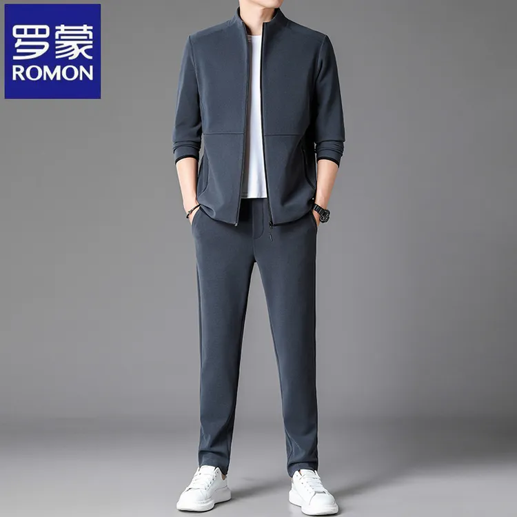 罗蒙立领男士开衫卫衣春秋季宽松直筒休闲裤长袖两件套百搭潮上衣
