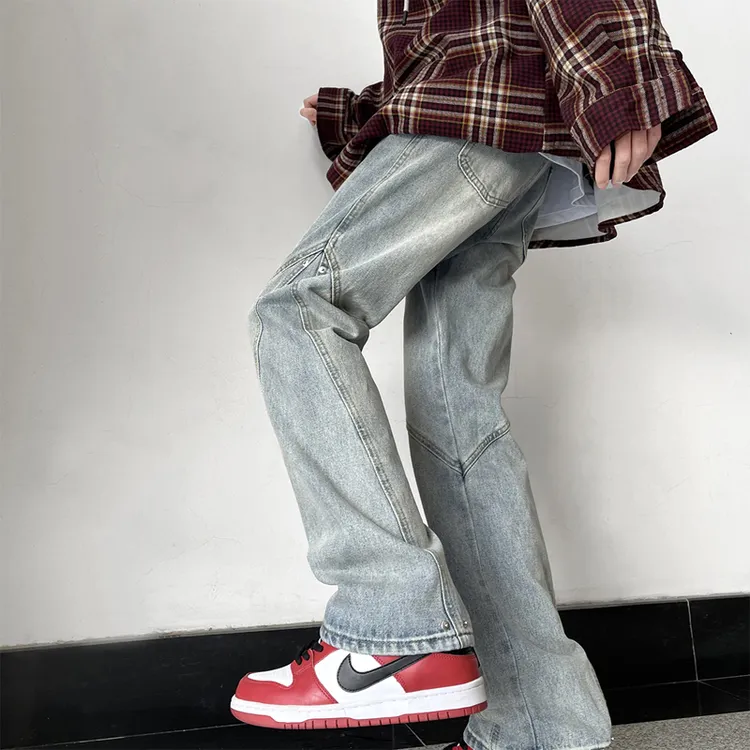 美式复古高街牛仔裤男生夏季vibe潮牌直筒裤百搭青少年痞帅裤子