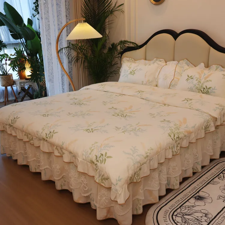 【真珍】清风絮语 全棉纯棉韩式床上四件套公主风防滑床单床裙被套