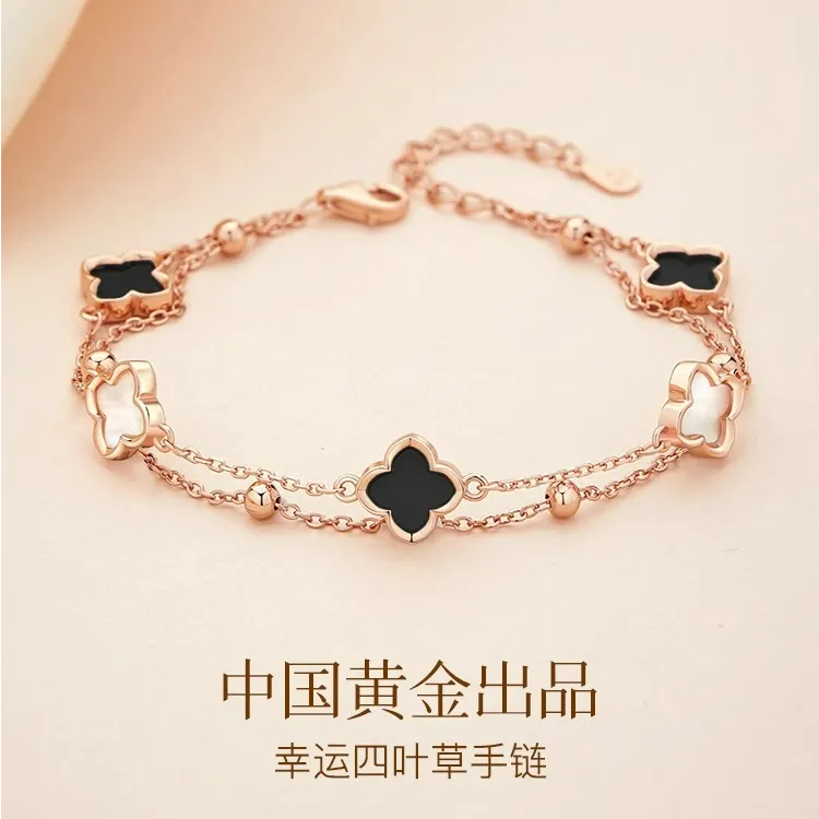 【中国黄金】珍尚银四叶草手链女款轻奢女士生日中秋礼物送女友S925