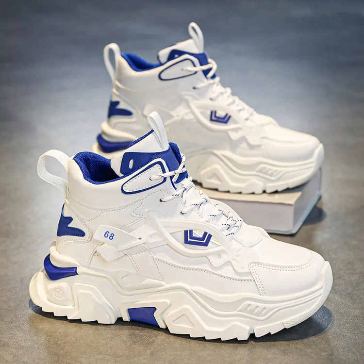 男鞋2024春秋季新款潮流百搭运动厚底耐磨皮面透气高帮老爹鞋