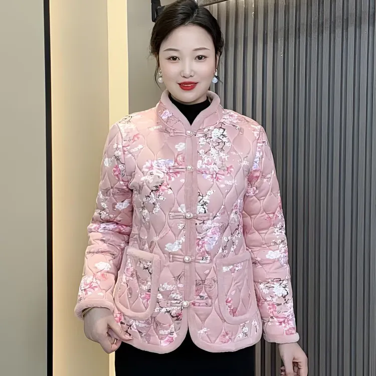 新中式百搭小棉袄洋气小花袄网红款加绒加厚棉服冬季