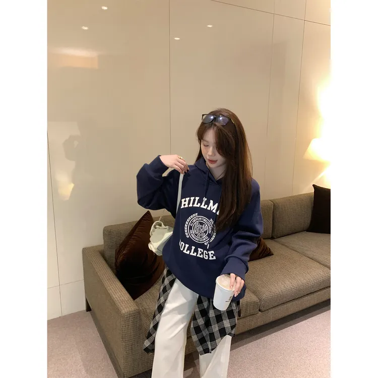 大婉酱微胖定制连帽套头卫衣秋冬新款韩版洋气减龄字母上衣 7269D