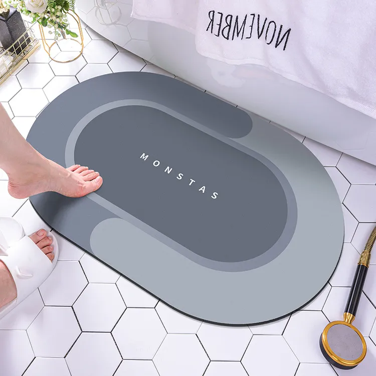 椭圆浴室吸水地垫硅藻泥软垫出入平安防滑速干脚垫卫浴地毯地垫商品图