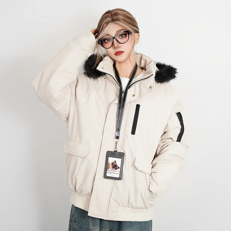 PEEKABOO 可拆卸毛领工装棉衣棉服男女同款冬季加厚夹棉外套棉袄