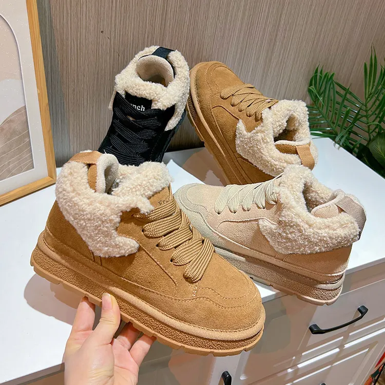 真皮雪地靴女2023冬季新款加绒毛毛平底鞋休闲雪地靴加厚加绒女款