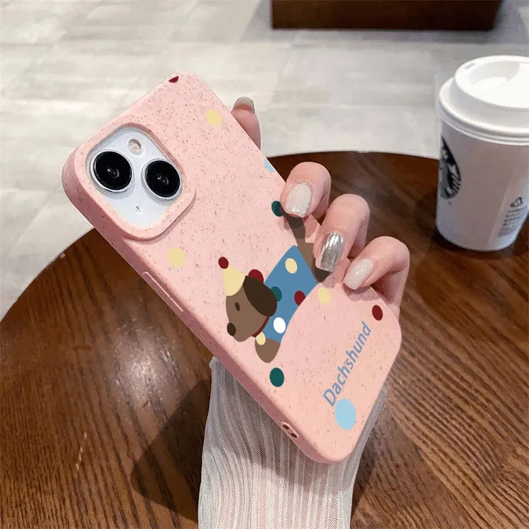 粉波点腊肠狗适用16puls手机壳14promax可爱13pro网红同款15防摔