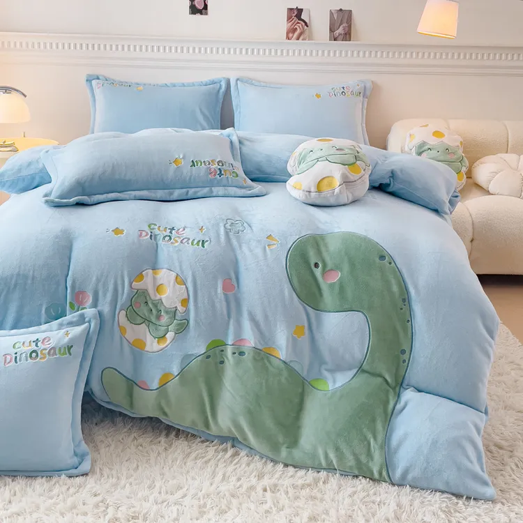 卡通牛奶绒四件套冬季加厚双面珊瑚绒被套男孩女孩床上用品双面绒