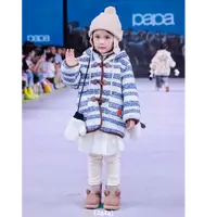 【牛角扣大衣】papa爬爬冬季儿童外套加绒加厚保暖条纹大