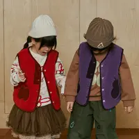 papa爬爬冬季儿童马甲男女童水果印花加绒马甲可爱洋气