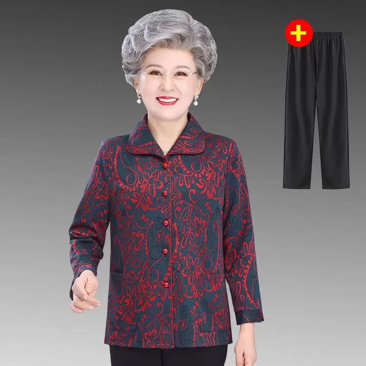 中老年人春秋装女衬衫奶奶装外套薄款60岁70妈妈衬衣80老太太衣服