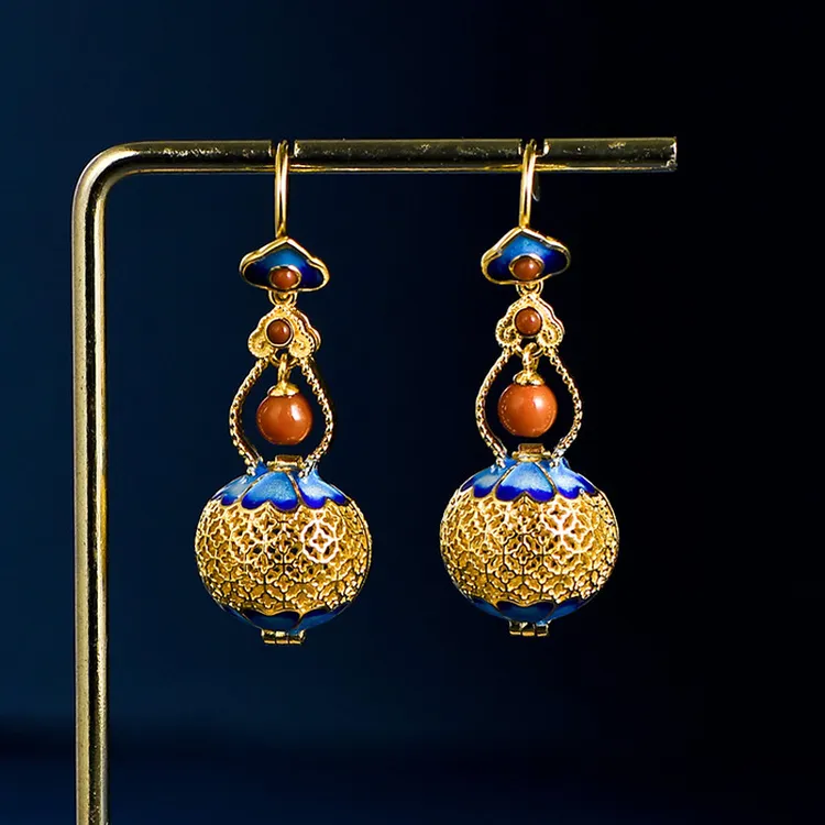 s925银民族风掐丝镂空如意葫芦吊坠香囊盒项链耳饰可打开 · 铜镀