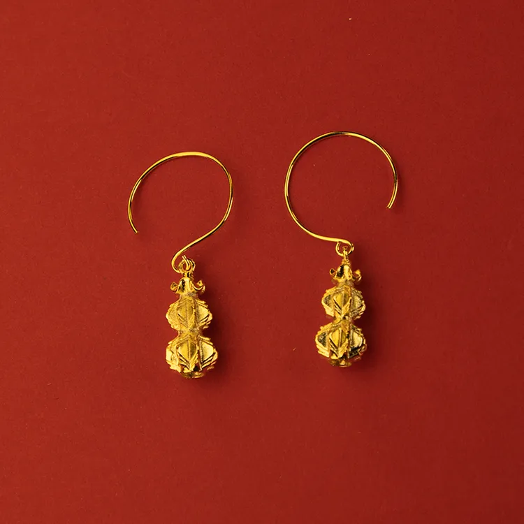 铜合金耳饰 镀金复刻明代錾金葫芦耳环汉服配饰中国风