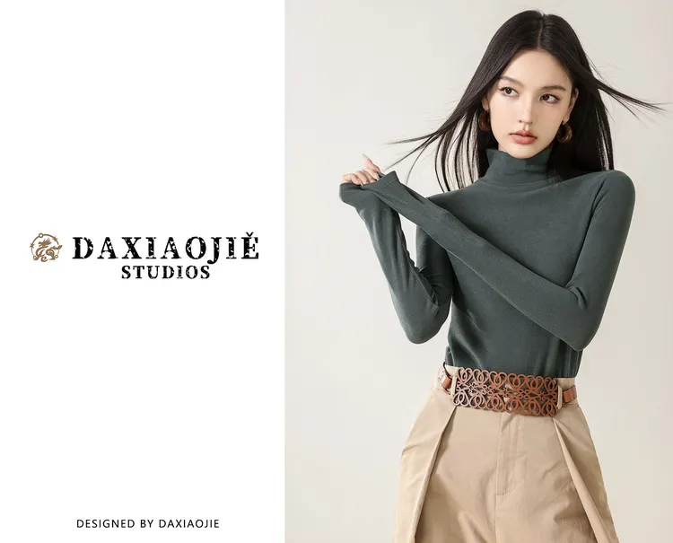 羊毛自发热双面磨毛纯色秋冬打底衫针织修身冬季长袖时尚半高领