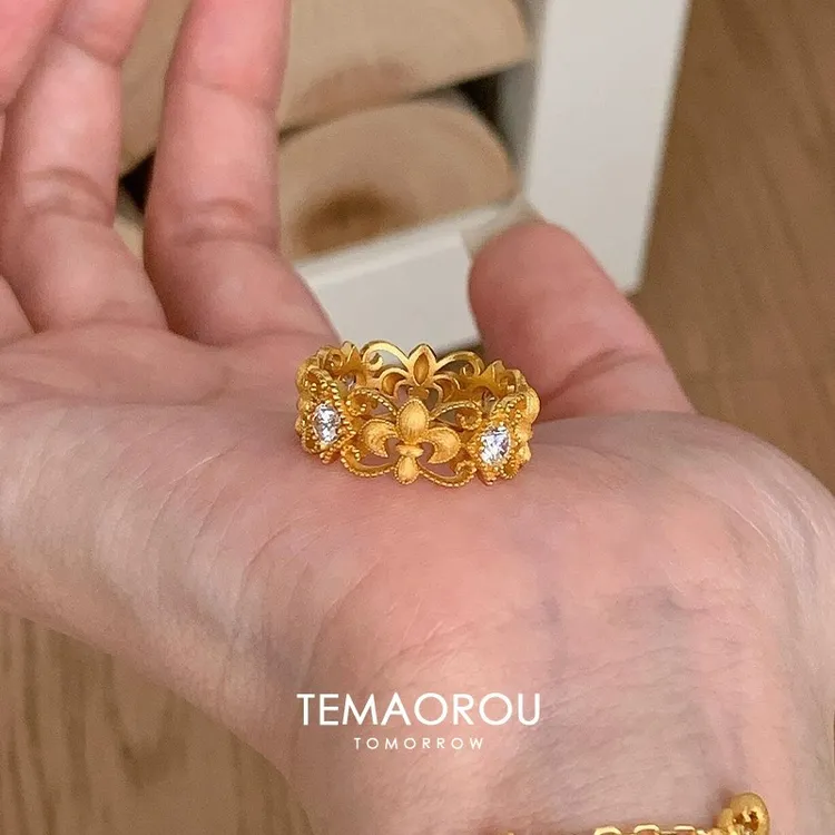 铜合金戒指 复古鸢尾花蕾丝戒指女轻奢小众高级感中古食指戒指环