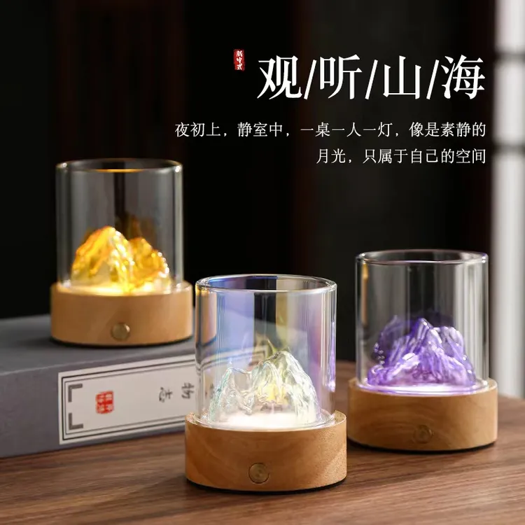 ROBOVAN/乐百纷创意观山灯千里江山小夜灯金山银山玻璃杯形国风灯