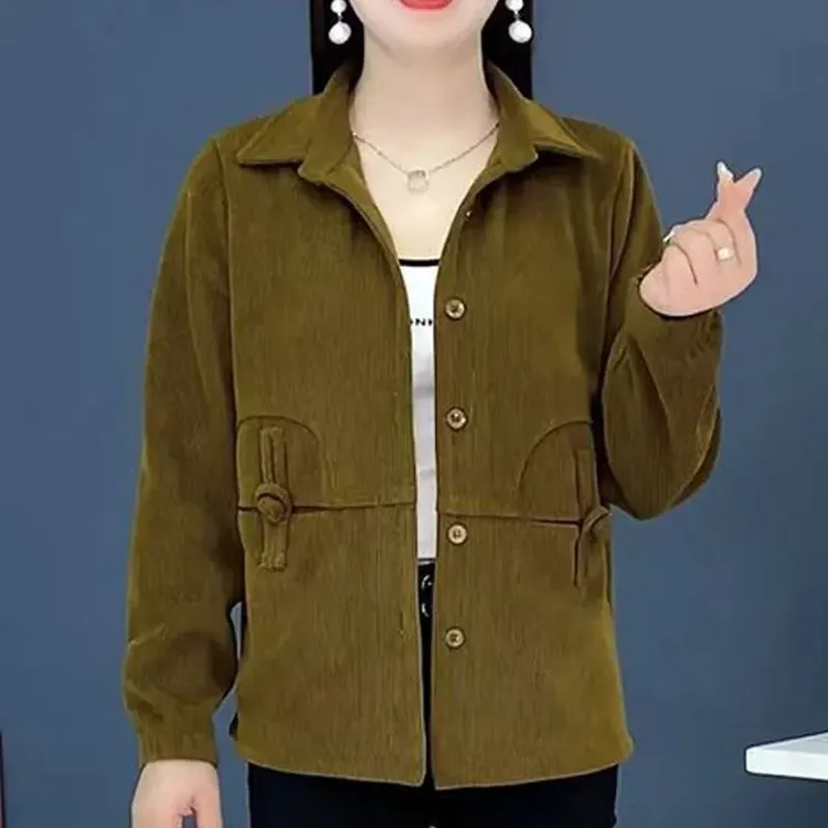 中年妈妈装灯芯绒外套女2025春秋高档大码上衣宽松时尚休闲上衣女