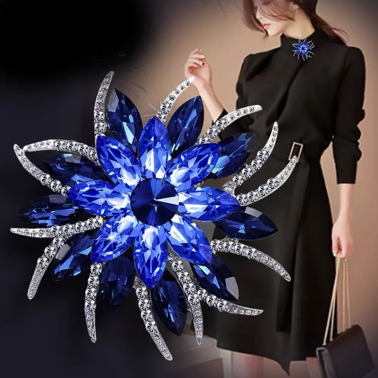 铜合金合成锆石胸针 铜合金蓝色永恒之花胸针ALL06奢华百搭优雅