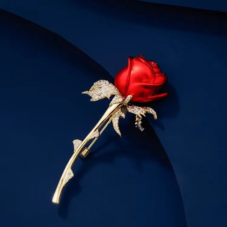 铜合金合成锆石胸针 高档镶钻红玫瑰胸针设计师气质女高级时尚888