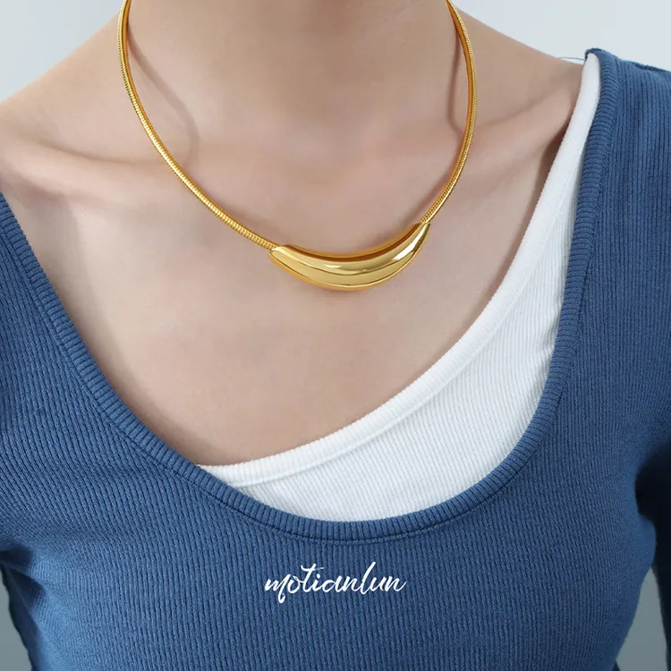 钛钢项链 欧美跨境时尚个性金属风弧形弯管钛钢项链小众项圈夸张