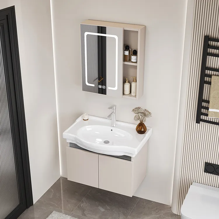 家用窄边小户型卫生间陶瓷一体盆蜂窝铝浴室柜洗手台组合洗面盆