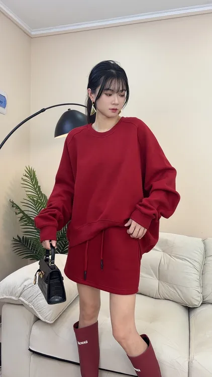 休闲时尚百搭宽松卫衣短裙套装 