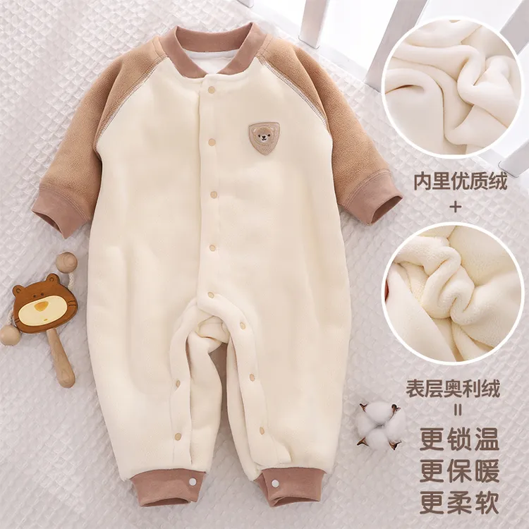婴儿冬季加厚连体衣宝宝保暖长袖哈衣儿童加绒加棉衣新生儿外出服